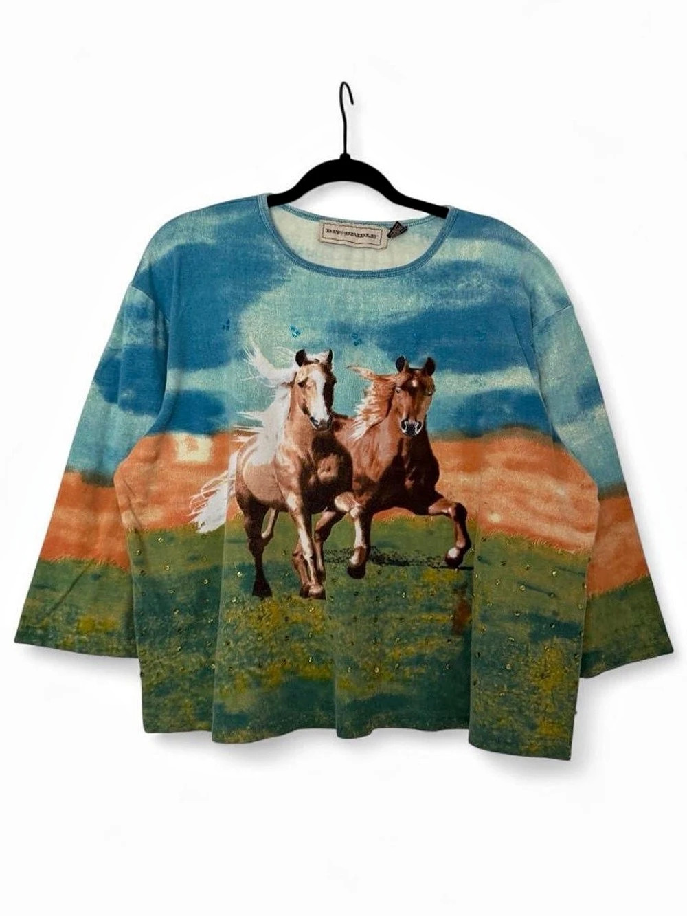 Vintage western cowboy horse 3/4 sleeve raglan shirt size 1X
